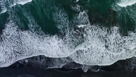 Aesthetic Green Ocean Waves Rolling Along Tropical Coast Aerial View Stock Footage 337477304