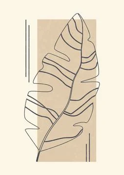 Aesthetic illustration with linear leaf poster. Modern art Stock Illustration