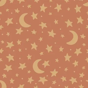 Aesthetic illustration seamless pattern with celestial moon. Half moon and st Ilustração Stock