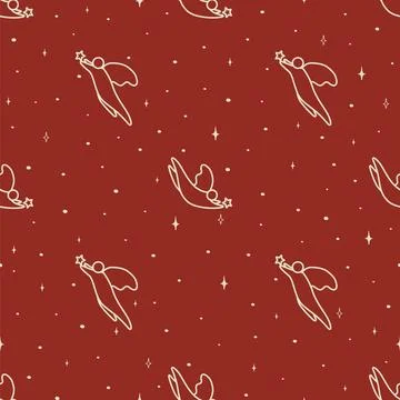 Aesthetic illustrations seamless pattern with angel character. Christmas st.. Stock Illustration