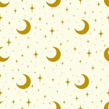 Aesthetic illustrations seamless pattern with celestial moon phases. Half moo Stock Illustration