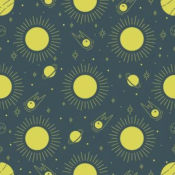 Aesthetic illustrations seamless pattern with heavenly elements. 스톡 일러스트