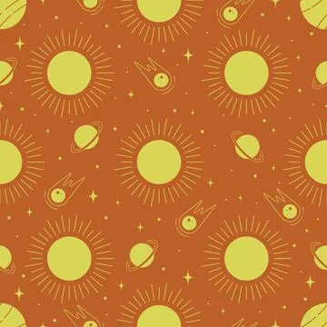 Aesthetic illustrations seamless pattern with heavenly elements. 스톡 일러스트