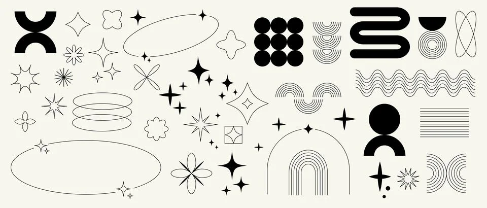 Aesthetic line elements set with abstract designs and geometric shapes Stock Illustration