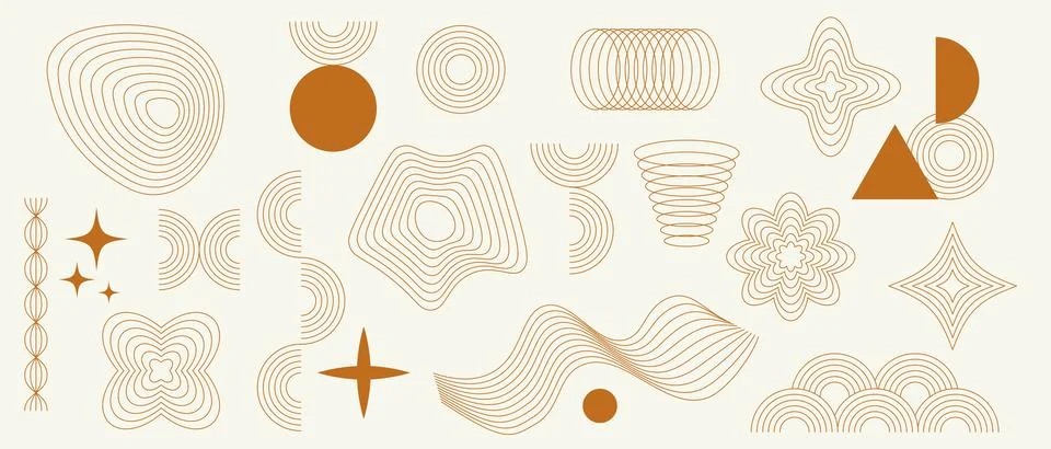 Aesthetic line elements set with geometric patterns and swirls Stock Illustration