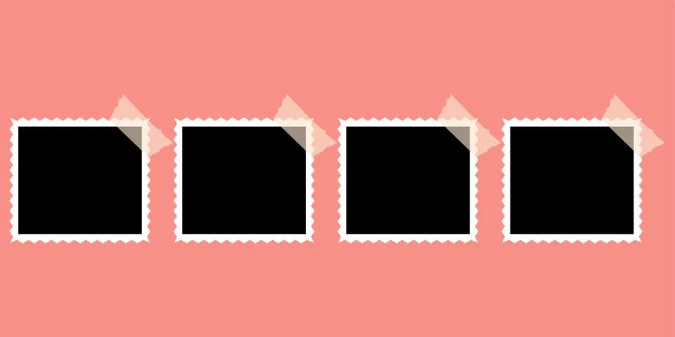 Aesthetic retro square frames with zig zag borders set Stock Illustration