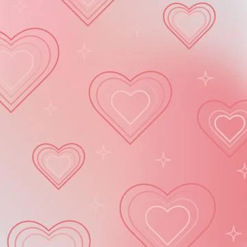 Aesthetic romantic banner with hearts pattern on pink gradient background. Cute Illustrazione stock