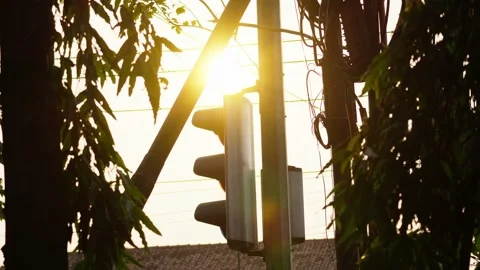 Aesthetic Traffic Light With Backlit Evening Sunlight Stock-Footage 346014253