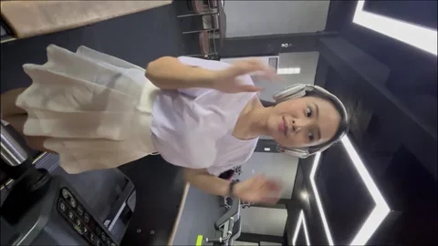 Aesthetic treadmill workout routine captured through a unique selfie angle Video stock 307796450