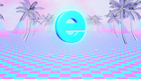 Aesthetic Vaporwave Floating Internet E Logo with Pink Palm Trees Stock Footage 133450863