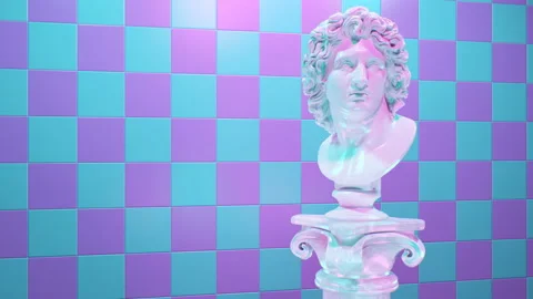 Aesthetic Vaporwave Statue Changing Gradient Mood Lights Shifts Color Stock Footage 201359657