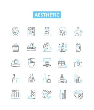 Aesthetic vector line icons set. Beautiful, Pretty, Elegant, Artistic Stock Illustration