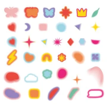 Aesthetic y2k aura elements set. flower, blob, heart, butterfly, star symbols Illustrazione stock