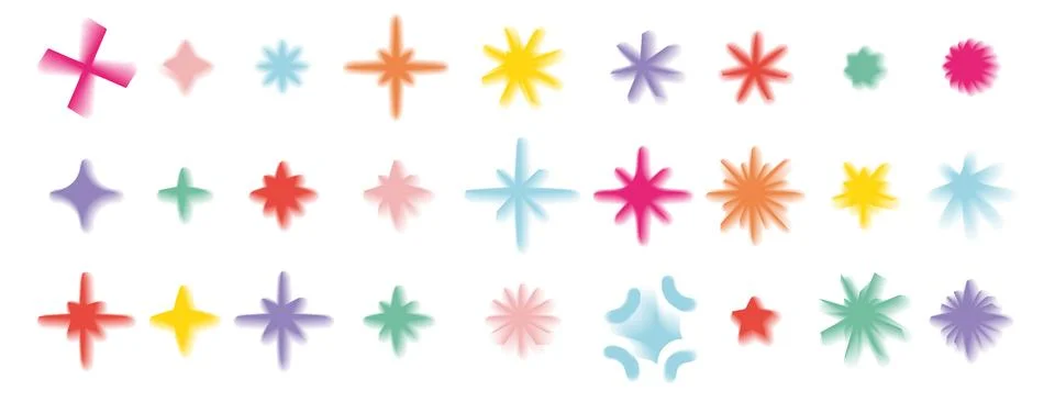 Aesthetic y2k aura elements set. flower, blob, heart, butterfly, star symbols Stock Illustration