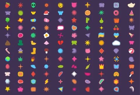 Aesthetic y2k aura elements set. flower, blob, heart, butterfly, star symbols Stock Illustration