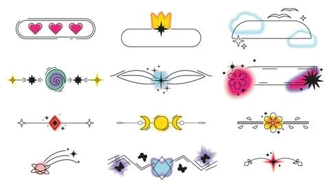 Aesthetic y2k dividers elements set. Arches and circles with aura effect in.. Stock Illustration
