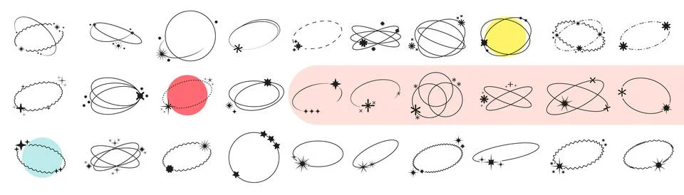 Aesthetic y2k frame elements set. Arches and circles with aura effect inclu.. Stock Illustration