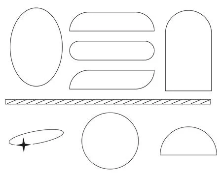 Aesthetic y2k frame line elements set. Arches and circles. Illustrazione stock
