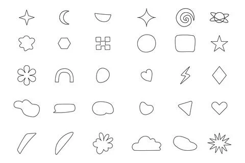 Aesthetic y2k ine icon elements set. blob and circles, heart, butterfly, st.. Illustrazione stock