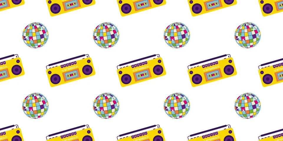Aesthetics of the 90s, Seamless pattern with Retro magnet for cassettes. 20.. Stock Illustration