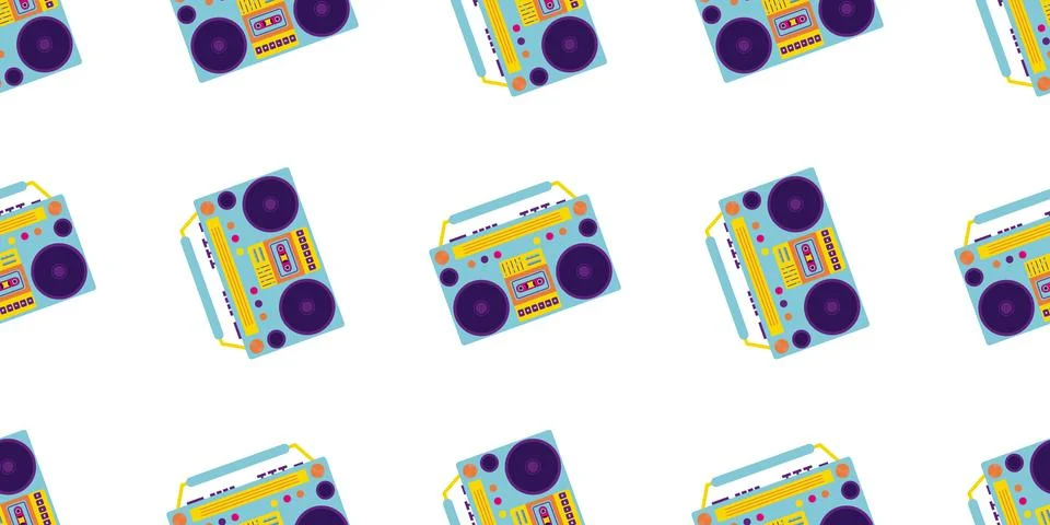 Aesthetics of the 90s, Seamless pattern with Retro magnet for cassettes. 20.. Stock Illustration