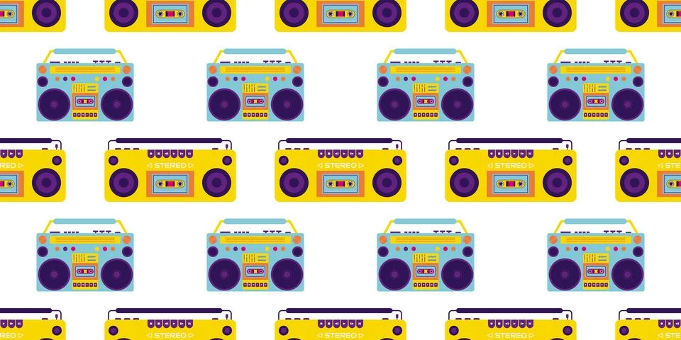 Aesthetics of the 90s, Seamless pattern with Retro magnet for cassettes. 20.. Stock Illustration
