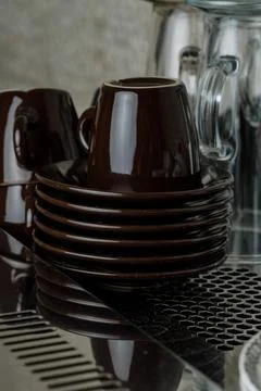 Aesthetics and elements of a coffee machine in a cozy cafe Stock Photos