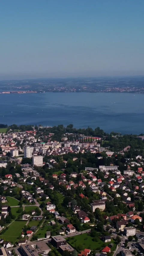 AeView of the Bodensee, Lake Constance. Panorama from Pfander (Pfander). Br.. Stock Footage 289631317