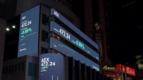 AEX index on stock ticker in downtown Times Square NYC 4k Stock Footage 58231027