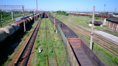 Afar there leave empty rail cars, a topside view. Stock Footage 11858618