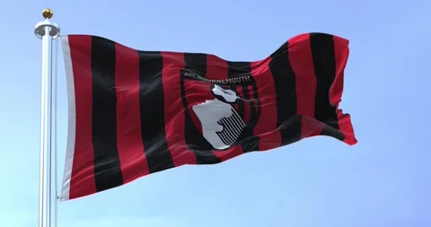 AFC Bournemouth flag waving on a clear day Stock Footage 247141053