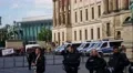 AFD election campaign police cordon at counterdemonstration Braunschweig 4k or 4k+ Resolution