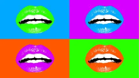 An affecting 3d illustration of four appealing female mouths with fleshy lips Stock Illustration
