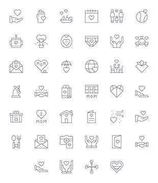 Affection Complete Vector Package with 40 256x256 Thin Line Detail Enhanced.. Stock Illustration