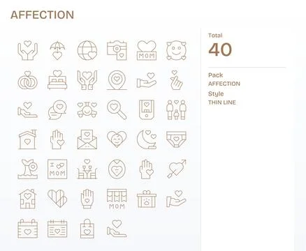 Affection Design Vector Icons featuring 40 Detail Enhanced Thin Line Style Stock Illustration