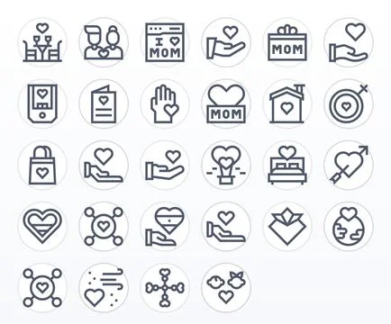 Affection Digital Vector Pack containing 28 Grid Fitted Bold Line 256x256 Ico Illustrazione stock