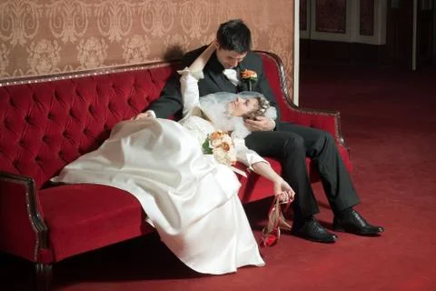 Affectionate bride and groom Stock Photos