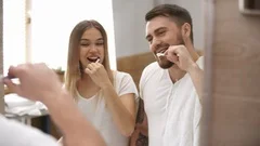 Young Caucasian Woman Brushing Teeth and, Stock Video