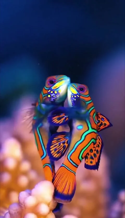 Affectionate couple of mandarin fish Stock Footage 328023949