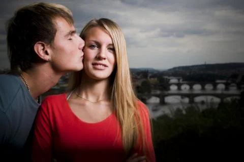 Affectionate couple with scenic background Stock-Fotos
