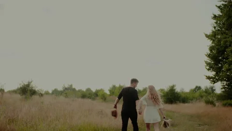Affectionate Loving Couple Walking and Embracing. Summer Love Concept Stock Footage 157500038
