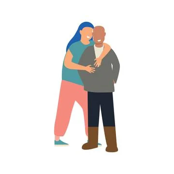 Affectionate Young Woman Hugging Elderly Man Flat Stock Illustration