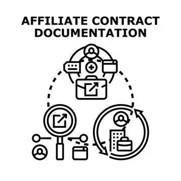 Affiliate contract documentation process showing business partnership Stock Illustration