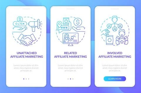 Affiliate marketing programs blue gradient onboarding mobile app screen Stock Illustration
