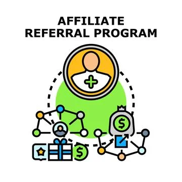 Affiliate marketing referral program generating new users Stock Illustration