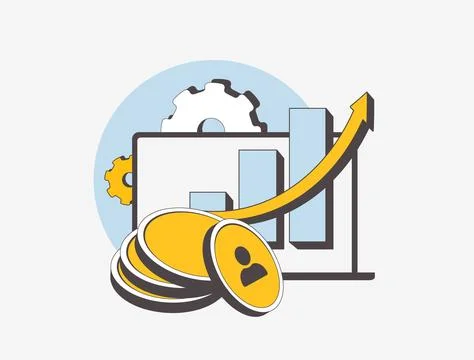 Affiliate marketing statistics with data analysis, revenue trends and Stock Illustration