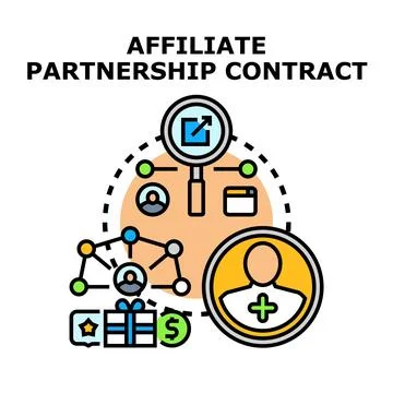 Affiliate partnership contract concept connecting online business network Stock Illustration