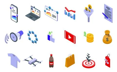 Affiliate program icons set isometric vector. Client marketing Stock Illustration