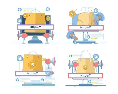 Affiliate program set illustrating digital product promotion Ilustración de archivo