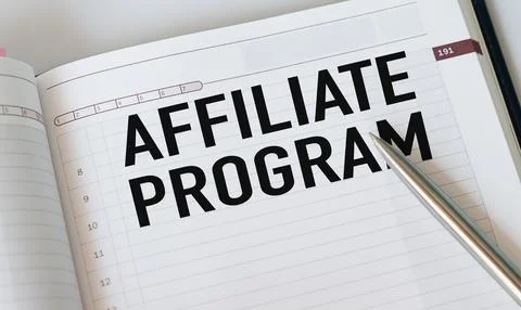 Affiliate Program text on notepad, concept background Stock Photos